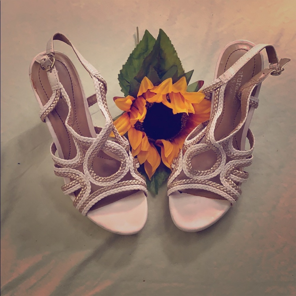 White and gold high heels